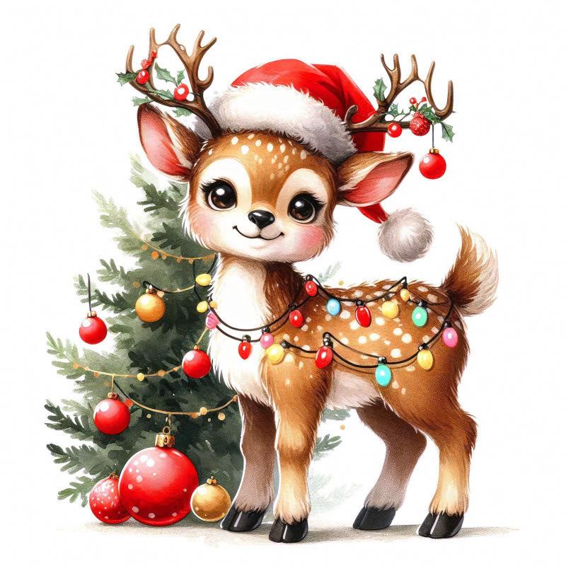 Cute Reindeer & Christmas Tree Wall Sticker for Home Decor - Festive Living Room & Entryway Decoration