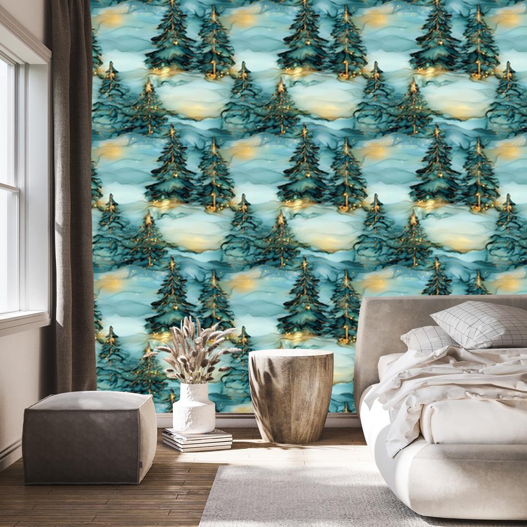 Wallpaper Ink turquoise, sea, green and mint 50x1000