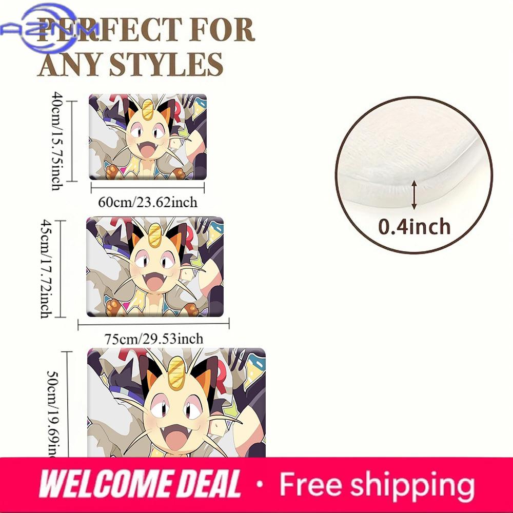 Cute Pokemon Meowth Cartoon Print Non Slip Absorbent Soft Indoor Home Bathroom Entrance Floor Doormat Rug