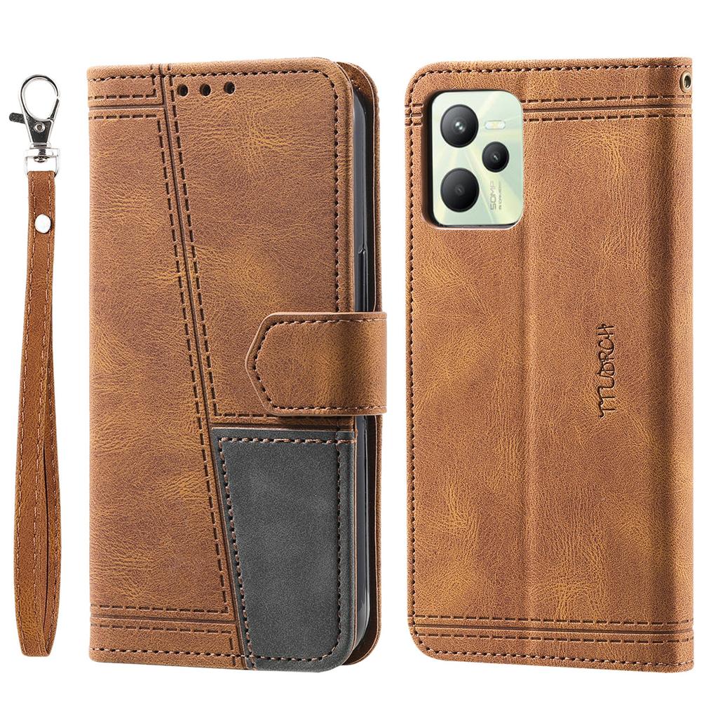 For Oppo/Realme All Series Oppo A7,Reno5,A94,C21Y,A52,A72,Narzo 50A...Hand Rope Style Splicing Design PU Leather Flip Stand Wallet Phone Case