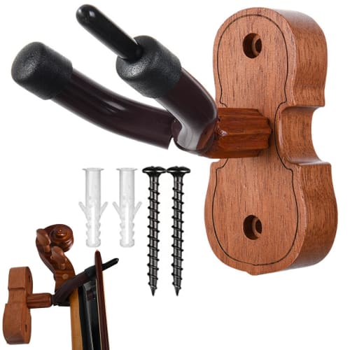 Wall Mount Guitar Holder, Wall Guitar Hanger, Mahogany Violin Hook with Screws, Guitar Wall Mount Hook, Violin-Shaped Hook Stand for Stringed Instrume