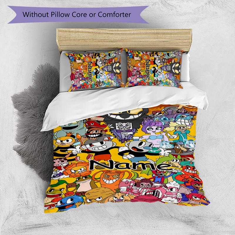 3pcs Custom Name Cuphead Bedding Set Duvet Cover Closure Includes 1 Duvet Cover & 2 Pillowcases for All Seasons Bedroom Decor