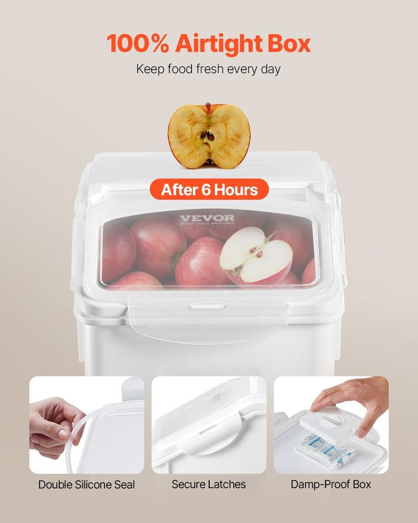 4.5Gal/20Lx2 Large Ingredient Storage Container Airtight Kitchen Flour Bin