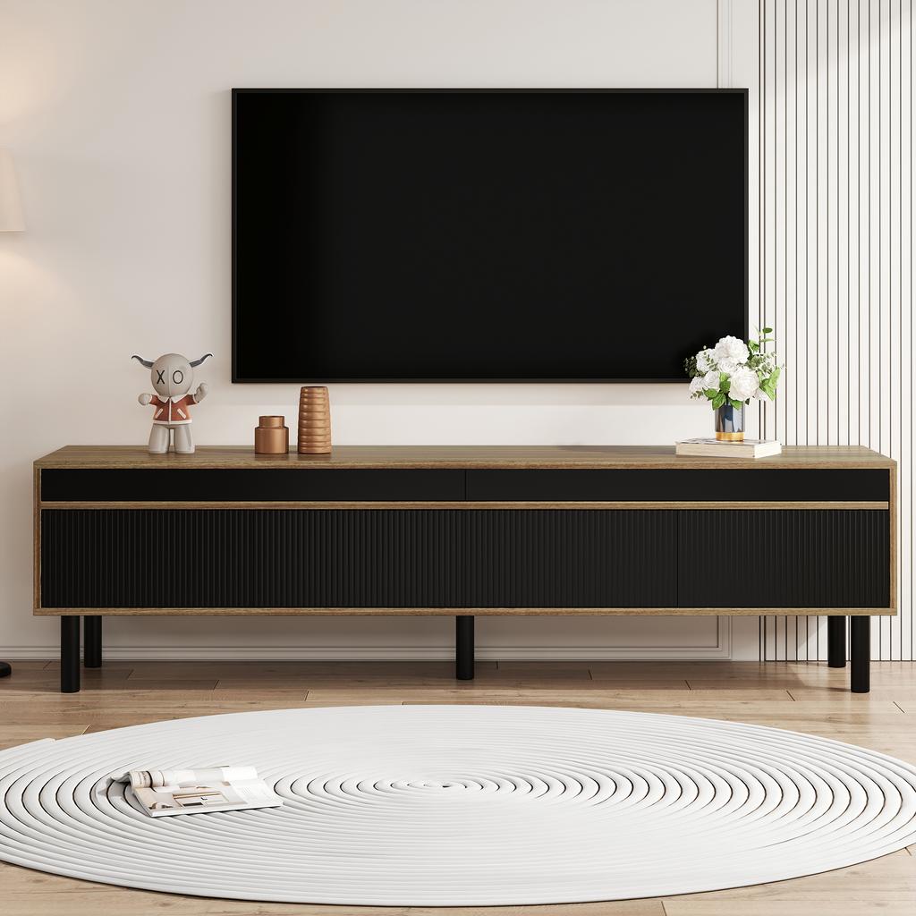 TV cabinet, TV stand, TV panel and 4 doors. Fine texture. Available in black or natural wood. Height 47 cm / Length 170 cm / Width 38 cm