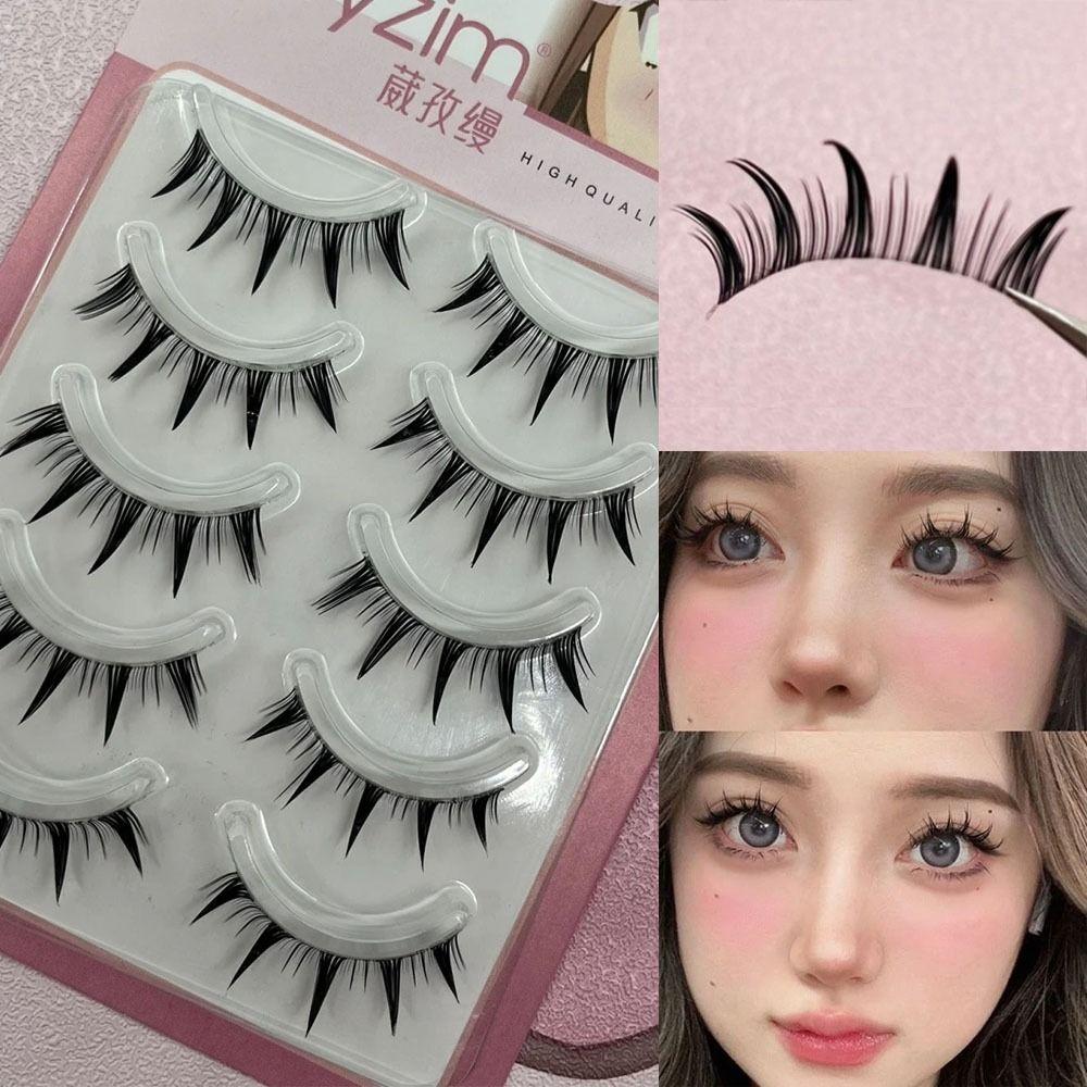 5 Pairs Faux Mink False Eyelashes Japanese Cosplay Wet Spiky Lashes for Women Girls