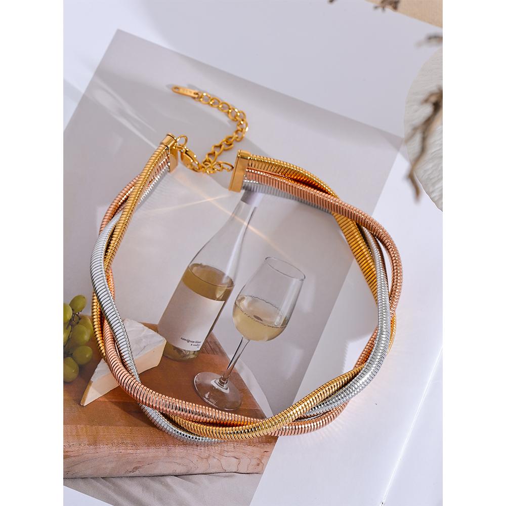 Yhpup Trendy Stainless Steel Chain Weave Thick Torques Punk Metal Statement Choker Necklace Attractive Fashion Jewelry