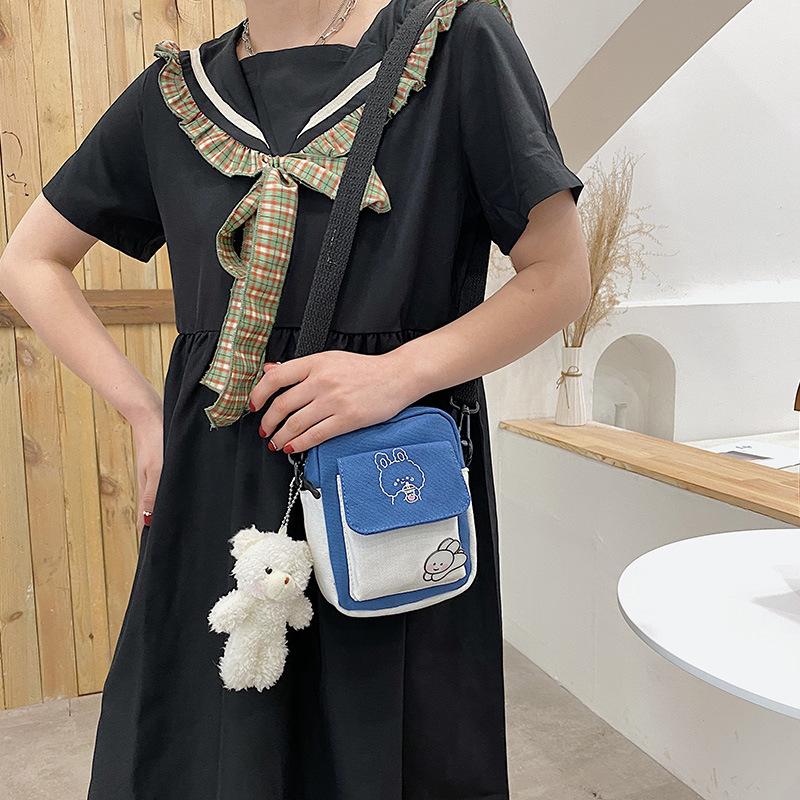 Новая холщовая маленькая сумка милая девушка простая наплечная сумка контрастного цвета маленькая свежая студенческая сумка-мессенджер