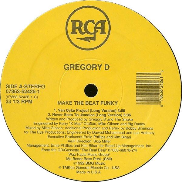 12-дюймовая пластинка GREGORY D - Make The Beat Funky 07863624261 RCA 1992 US Рэп и хип-хоп/R&B Б/У