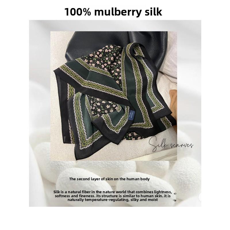 Autumn is in full swing! french floral 100% mulberry silk scarf - long crepe de chine silk shawl