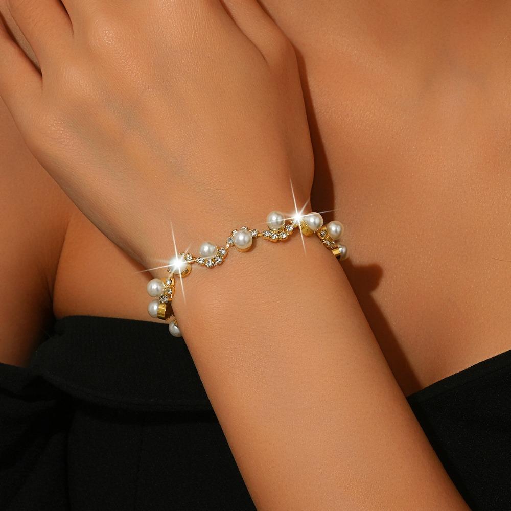 Sunflower Rhinestone Pearl Necklace Earrings Bracelet Three-piece Set, Wedding Accessories