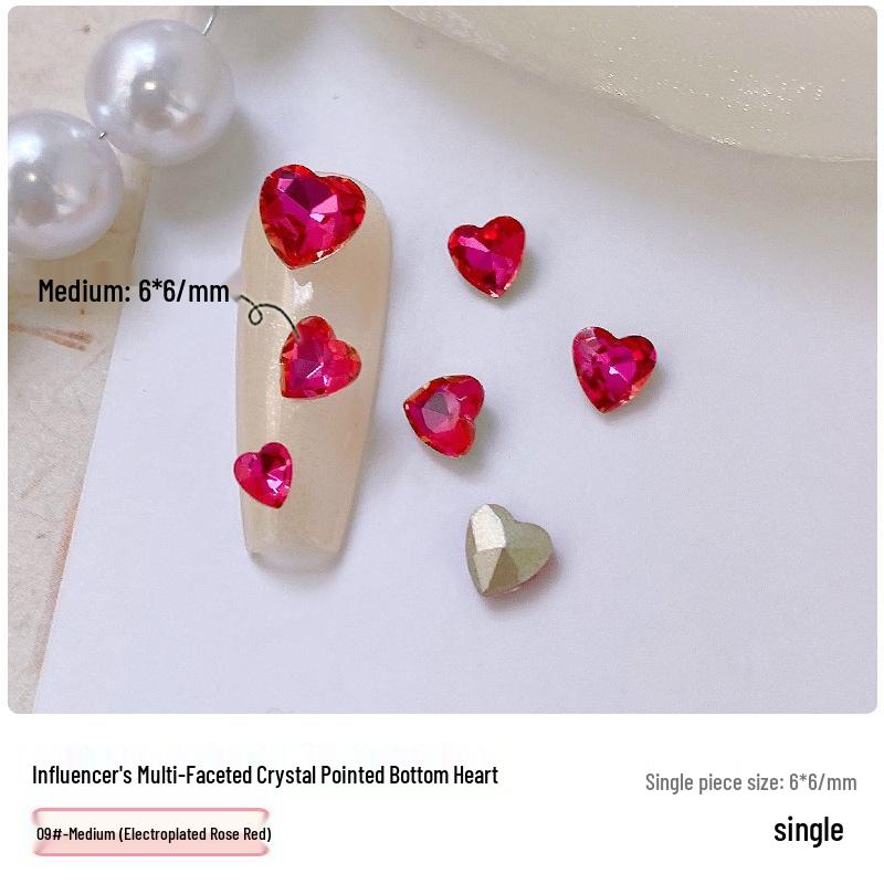 Heart Rhinestone Nail Art Accessories: Super Shiny Crystal Glass In Iridescent Peach, Small & Large Sizes