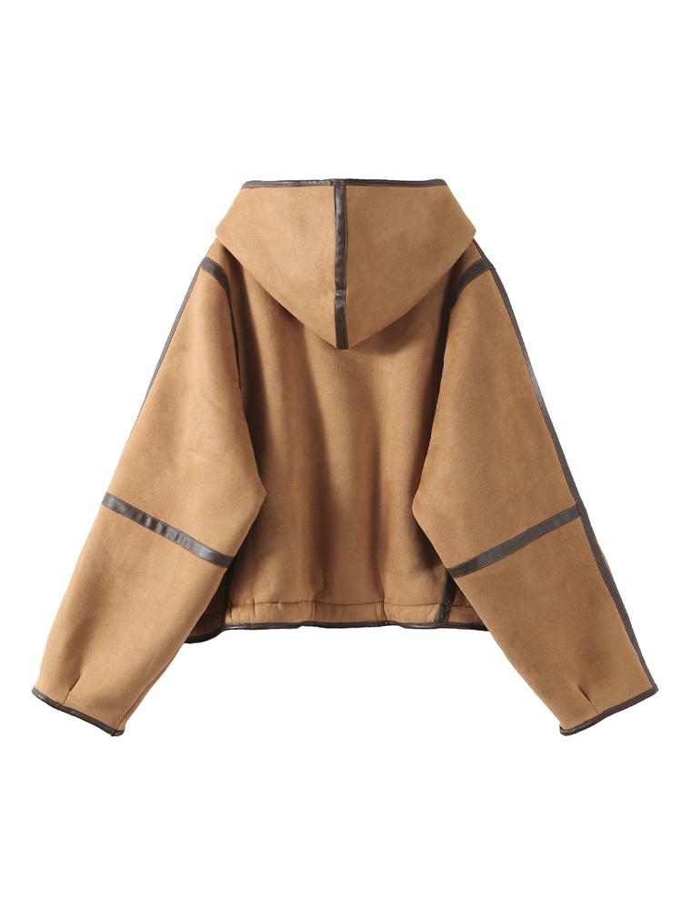 Женская двусторонняя зимняя куртка с капюшоном, на пуговицах из коровьего рога, хлопковая куртка, замшевая, из овечьей шерсти, теплая куртка, модный стиль, осень и зима