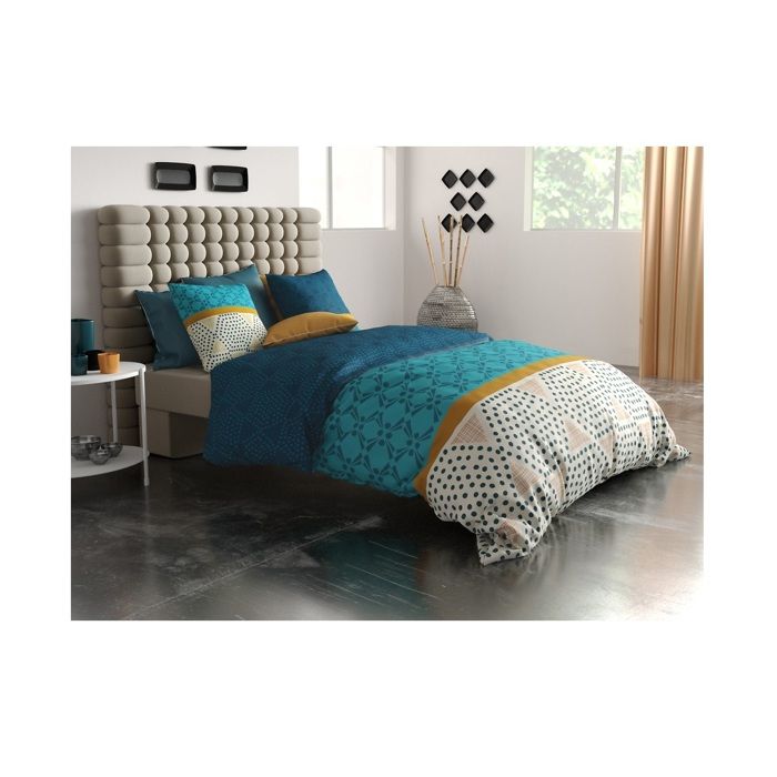 Housse De Couette + 2 Taies - 220 X 240 Cm - Graphiques Modernes - Coton Doux - Entretien Facile