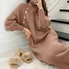 Women Dress High Waist Cold Resistant Windproof Women Solid Belt Pullover Knitted Sweater Midi Dress for Outdoor