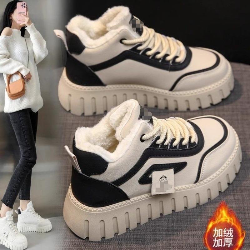 Snow Boots Women's New Winter Thick-soled Heightening Velvet Short Boots Non-slip Flat-soled Warm High-top Cotton Shoes