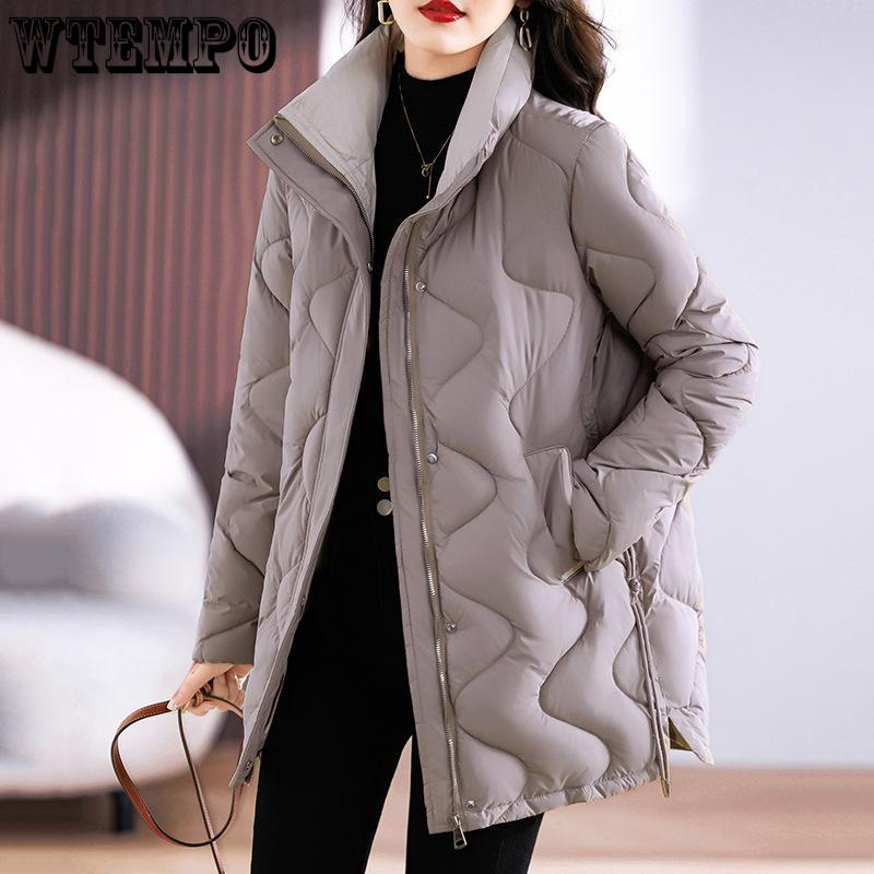 Пуховик женский средней длины, новинка 2023 года, свободная и утолщенная куртка для похудения со стоячим воротником