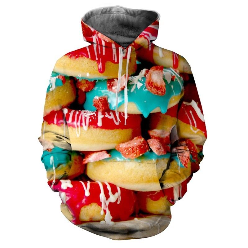 Толстовки с принтом 3D Donuts Chocolate Dessert для мужчин, детская модная уличная одежда с длинными рукавами, унисекс, зимняя толстовка с капюшоном Harajuku