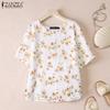 Женская повседневная блузка с круглым вырезом, рукавом до локтя, летняя, с цветочным принтом