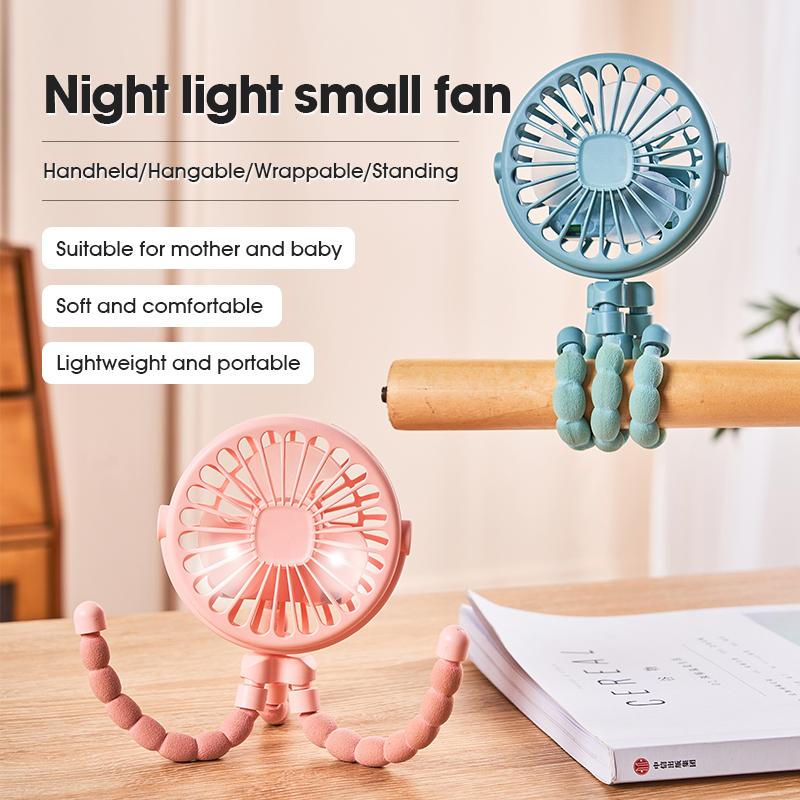 Outdoor Baby Stroller Handheld Fan Multifunctional Childrens Stroller Mini Fan Summer Mute Small Octopus Mini Folding Fan