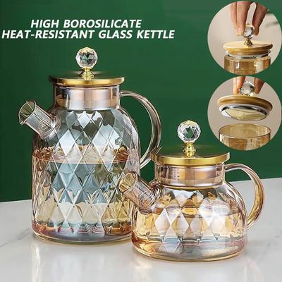 Чайник 1/1,8 л с ситечком, бамбуковой крышкой, термостойкий, винтажный, стеклянный заварник для горячей/холодной воды, ароматного чая и фруктового сока