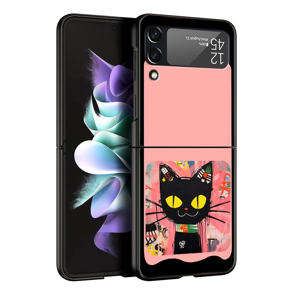 Милый мультяшный черный кот Чехол для телефона Samsung Galaxy Z Flip3 Flip4 Flip5 Чехол-оболочка Для Z Flip 3 4 5 6 7 Жесткая складная крышка