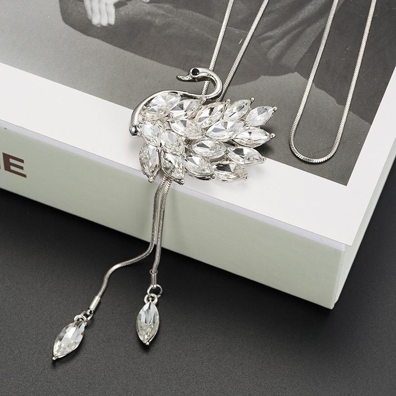 European and American fashion sweater chain water drop zircon swan long necklace sweater accessories femininity pendant pendant tide