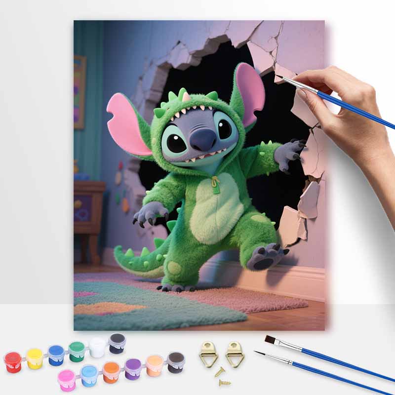 Disney Stitch dinosaur costume oil painting hand painting coloring painting handmade diy home decoration gift