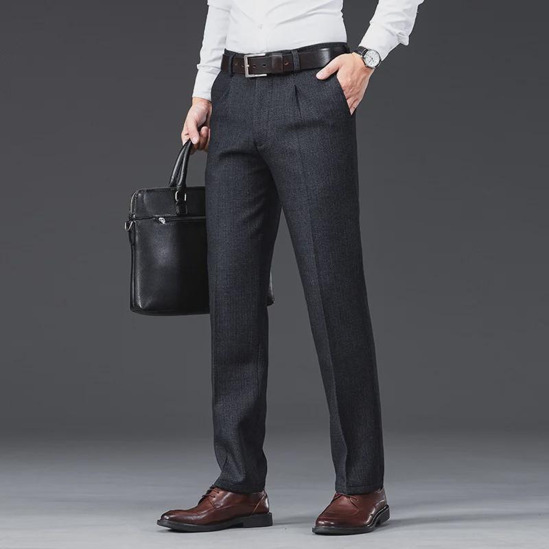 Мужские брюки прямого покроя из высококачественного легкого делового костюма класса люкс