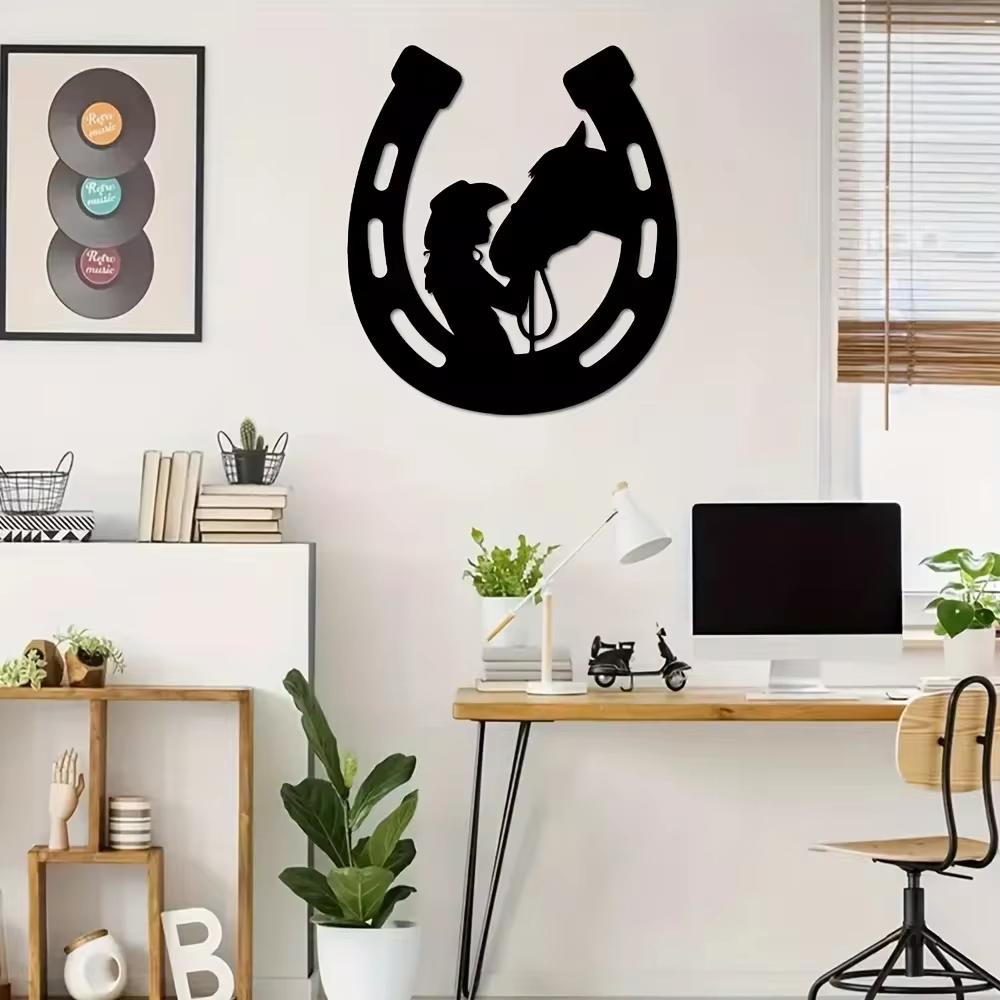 Стильный 1шт. Металлический Знак «Девушка и Лошадь» - Элегантный Металлический Подкова Настенный Рисунок. Модный предмет декора для дома и прекрасный праздник