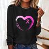 Designer Heart Motif Pink Ribbon Print Long Sleeves T Shirt Fashion Fall Cotton O-neck Women's T-shirts Loose Women Clothing Top