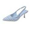 Sea Salt Blue Pointed High Heel Sandals for Women Back Hollow Half Headed Single Fashion Versatile Casual Shoes