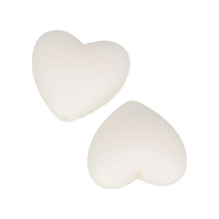 2 Silicone Heart Beads - 29 X 19 X 12 Mm - White
