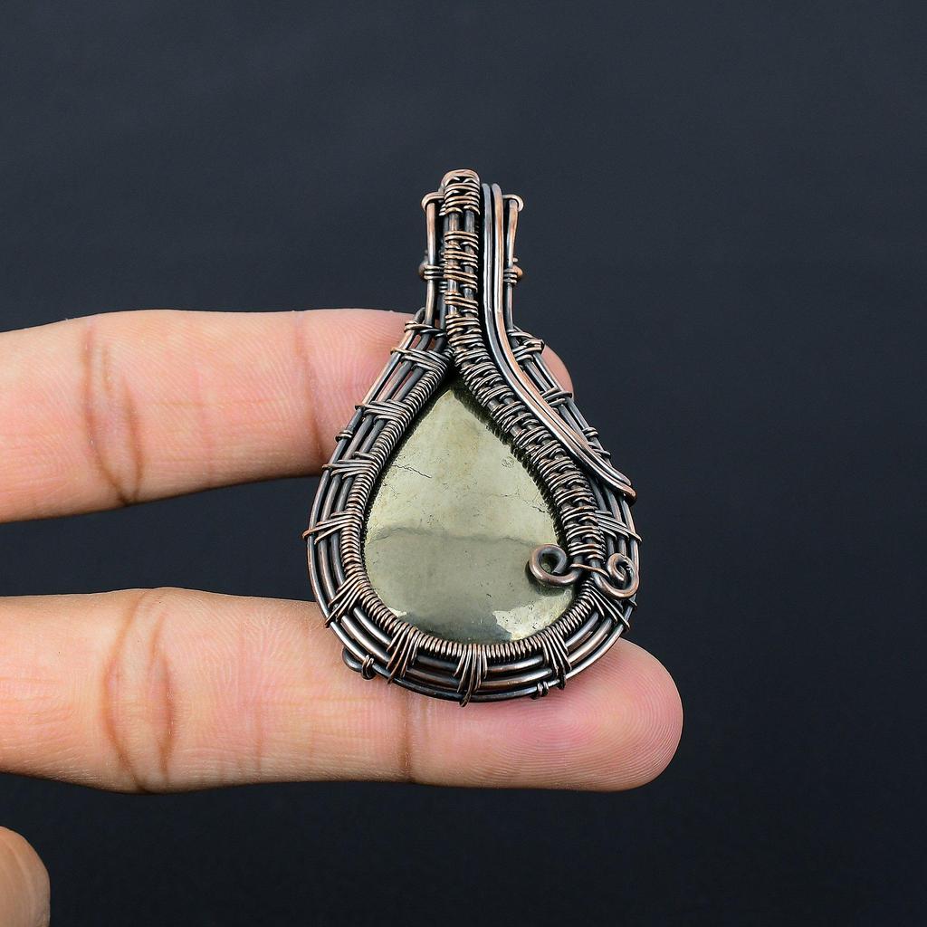 Золотой апачский пирит, драгоценный камень, чистая медная проволока, обернутая подвеской ручной работы, ювелирные изделия