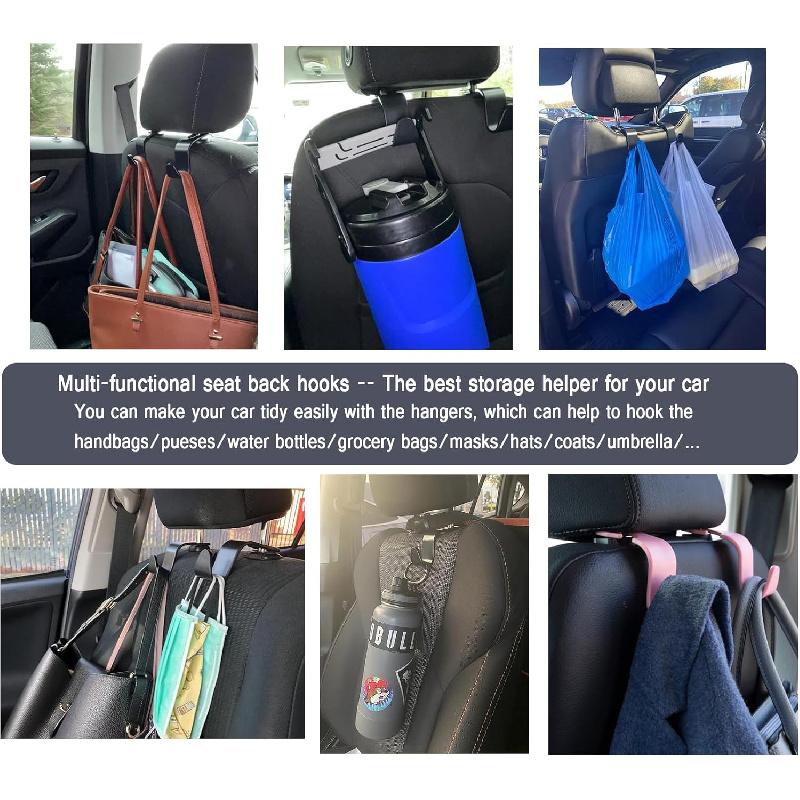 Amooca Car Seat Headrest Hook 4 Pack Hanger Universal Vehicle Car Storage Organizer for Handbag Purse Coat S Type Checkered Black