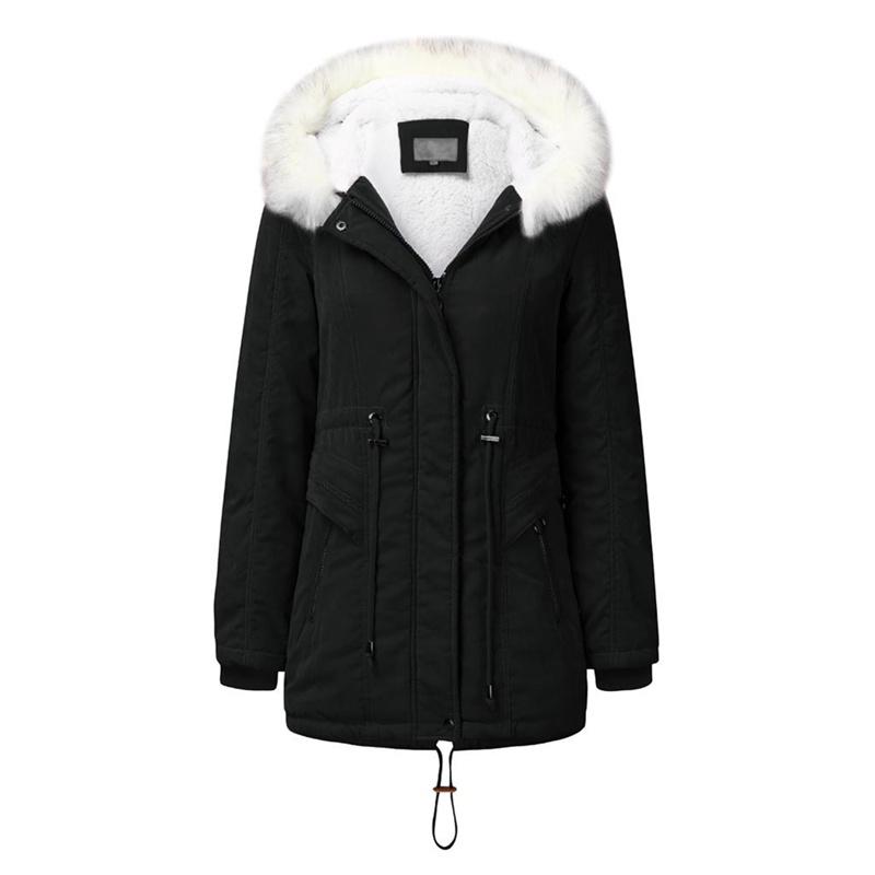 Women's Fashion Cotton Coat Mid-length Hooded Winter Warm Plus Fleece Coat Cotton Coat