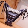 Crystal Bow Rhinestone Satin Panties Ice Silk Lace Briefs for Women Sweet Lace Tie Panties  Girl