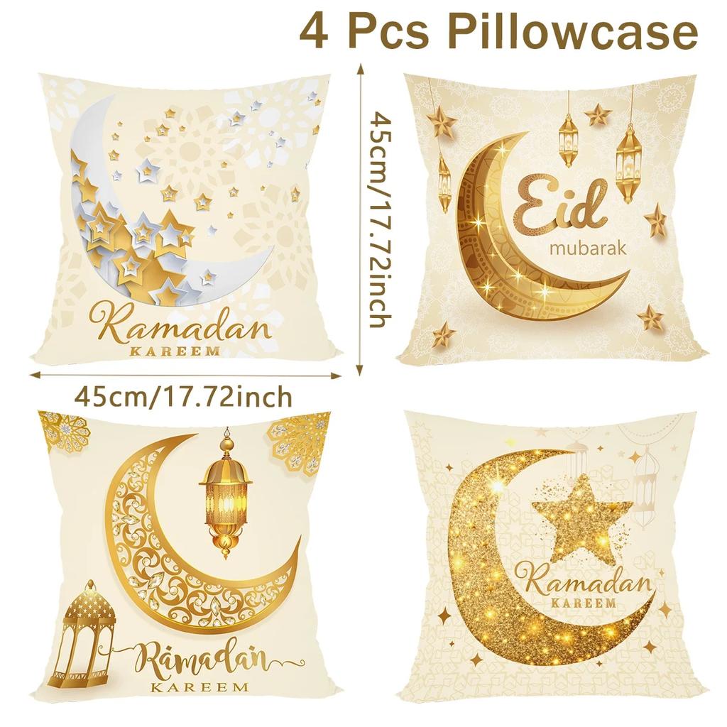 Vikama 4Pcs Eid Mubarak Cushion Cover Islamic Traditional Home Sofa Decor Collection
