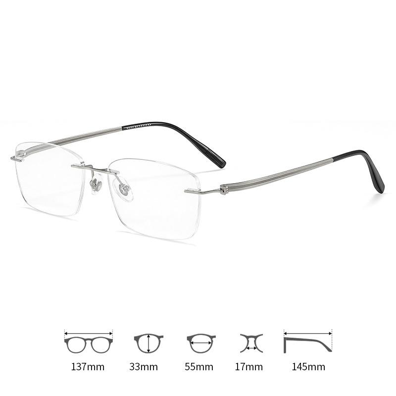 Minimalist Pure Titanium Ultralight Rimless Glasses for Men Business Myopia Reading Eyewear Discreet Style & All-Day Stress-Free