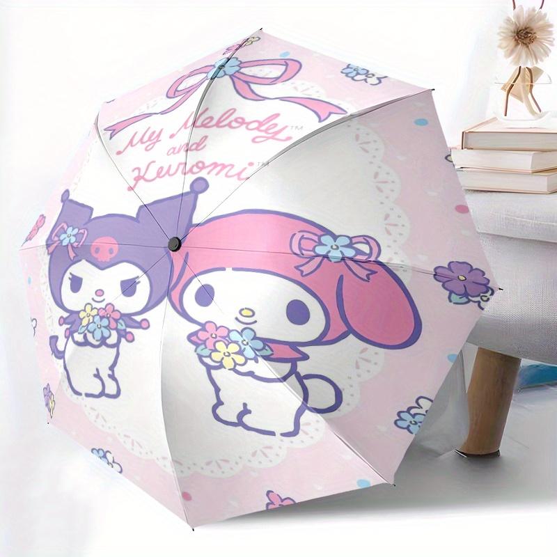 My Melody and Kuromi Automatic 3-Fold Umbrella Design, Cute Cartoon Pattern, Portable Outdoor Umbrella, Perfect, Holiday Gift for Disney fans.Y067