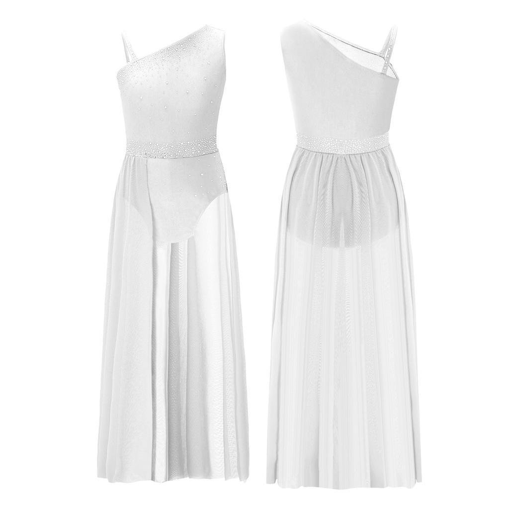 Девочки балет без рукавов лирический бальный современный танец представление шифоновый сращивание танцевальная одежда художественная гимнастика костюм