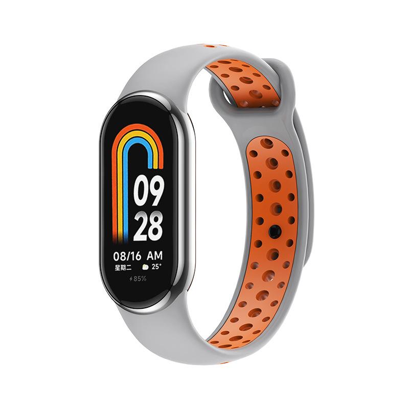 Силиконовый ремешок для Xiaomi Mi Band 8 7 6 5 4 3 двухцветный ремешок против пота спортивный дышащий сменный ремешок с пряжкой для Mi Band 8 7 6 5 4 3