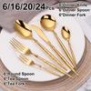 6/16/20/24Pcs Gold Cutlery Set Stainless Steel 304 Tableware Mirror Knife Fork Spoon Western Hammer Pattern Handle Dinner Set
