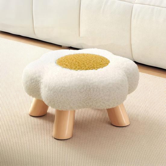 Цветочный табурет с деревянными ножками, подушка из облачного бархата, подставка для ног, табурет для гостиной, спальни, дивана, софы, под стол, мягкое сиденье, туалетный табурет