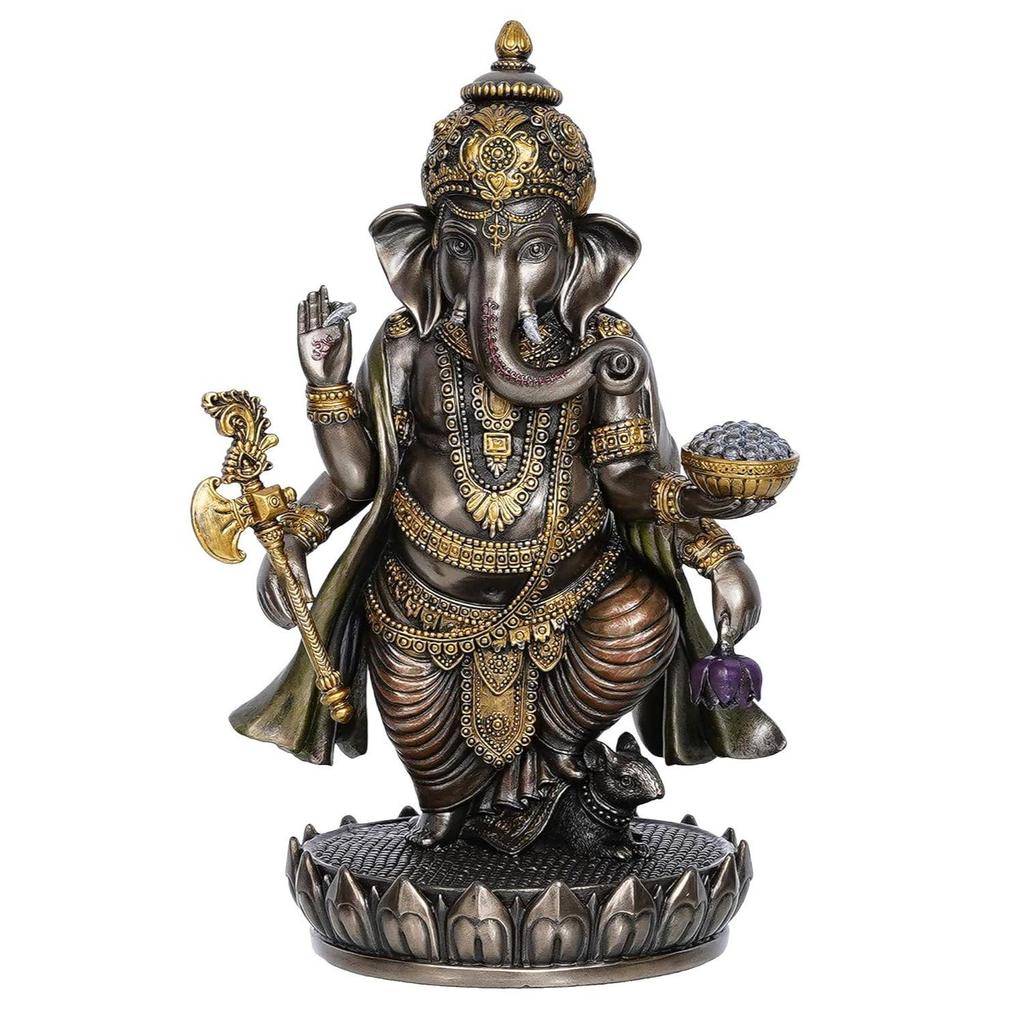 Изготовленная вручную из полирезины и бронзы Чатурбхудж, идол Господа Ганеши, стоящий на цветке лотоса, декоративная статуя Бога для дома, офиса, прихожих, духовных пространств