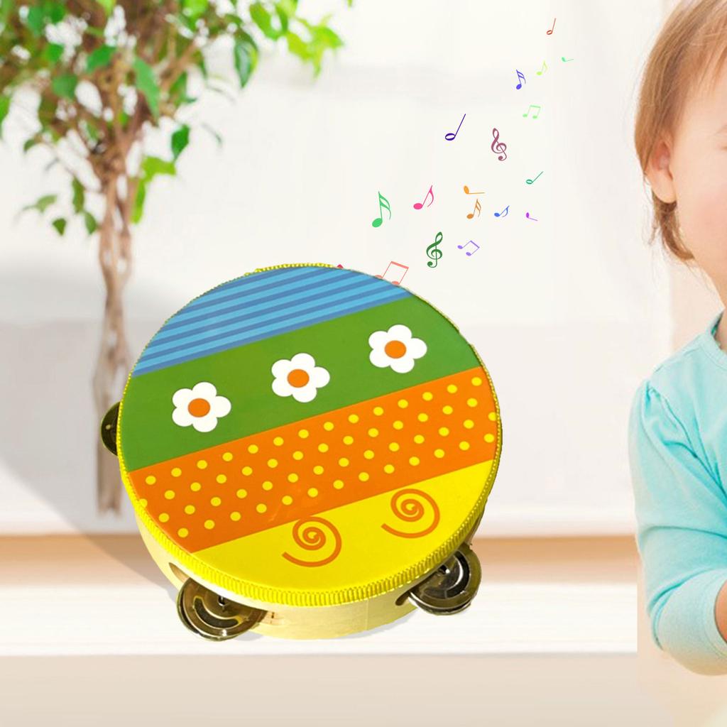 Wooden Tambourine Cute Cartoon Handheld Drum Bell Kid Educational Toys for Dancing Game Percussion Musical Instrument