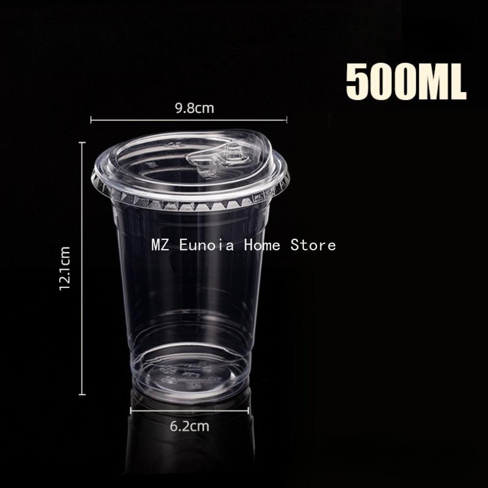 10/50PCS 500ml Clear PET Plastic Cups with Lids Disposable Cold Drink Cups for Coffee Bubble Tea and Smoothies DO NOT HAVE STRAW