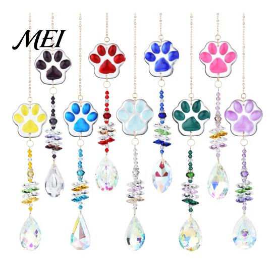 Exquisite Craftsmanship Wind Chime Crystal Cat Paw Chimes, Suncatchers for Windows Hanging, Macaron Color Prism Rainbow Maker Indoor Outdoor