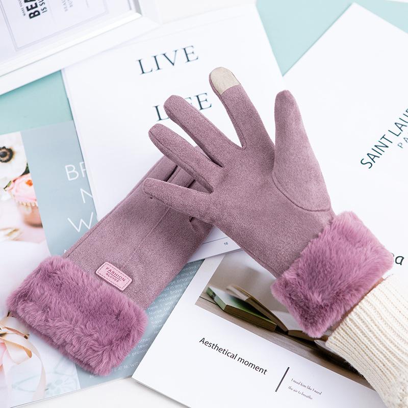 Теплые взрослые перчатки для велоспорта на открытом воздухе для мужчин и женщин. Осень и зима. Замша и арктический флис. Перчатки с сенсорным экраном.