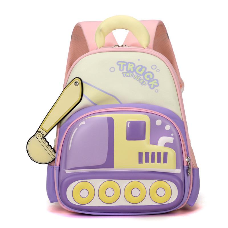 Backpack Cartoon Childrens With Excavator Design And Letter Print For Use Daily