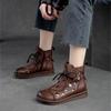 Johnature Women Shoes Summer Sandals Genuine Leather Round Toe Lace-up Handmade Retro Breathable Hollow-out Boots